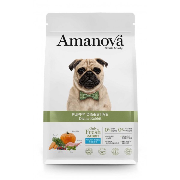 Amanova - Croquettes Chiot Digestif Lapin Divin sans céréales 2 kg