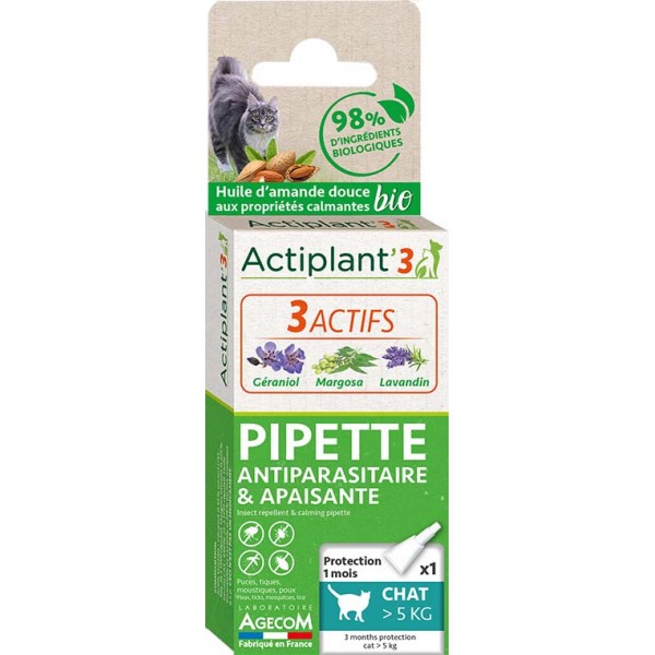 Actiplant'3 - Pipette antiparasitaire & apaisante monodose - Chat + de 5 kg