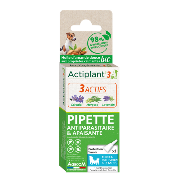 Actiplant'3 - Pipette antiparasitaire & apaisante monodose - Chiot et petit chien 2-10 kg