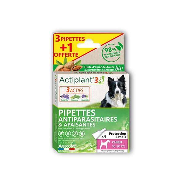 Actiplant'3 - Pipettes antiparasitaires & apaisantes - chien 10-30 kg