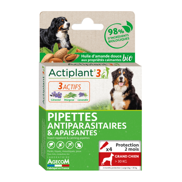 Actiplant'3 - Pipette antiparasitaire & apaisante - Grand chien + de 30 kg
4 x 2ml